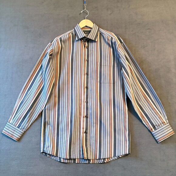 St. Croix Men’s Large Tall Shirt Made in Italy Brown Grey Stripes 100% Cotton - Picture 2 of 9